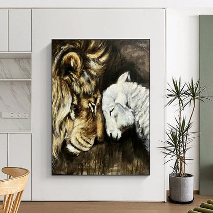 Lion and Lamb Harmony Art for Religious Institution Hall & Peace - Themed Home DLZ2152