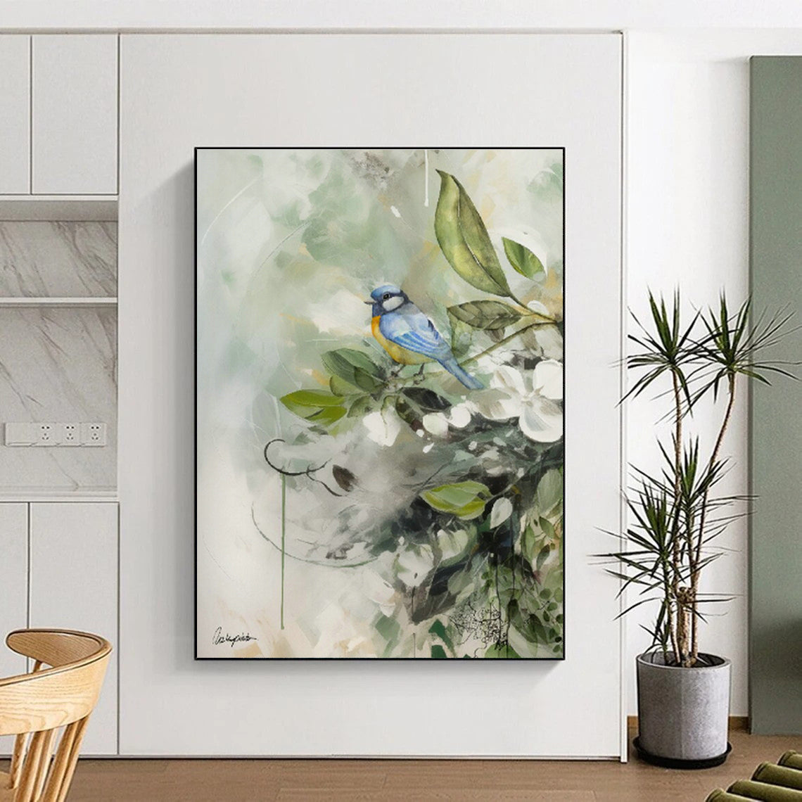 Bird and Flower Watercolor Art for Garden - Themed Café & Home Conservatory DLZ1092