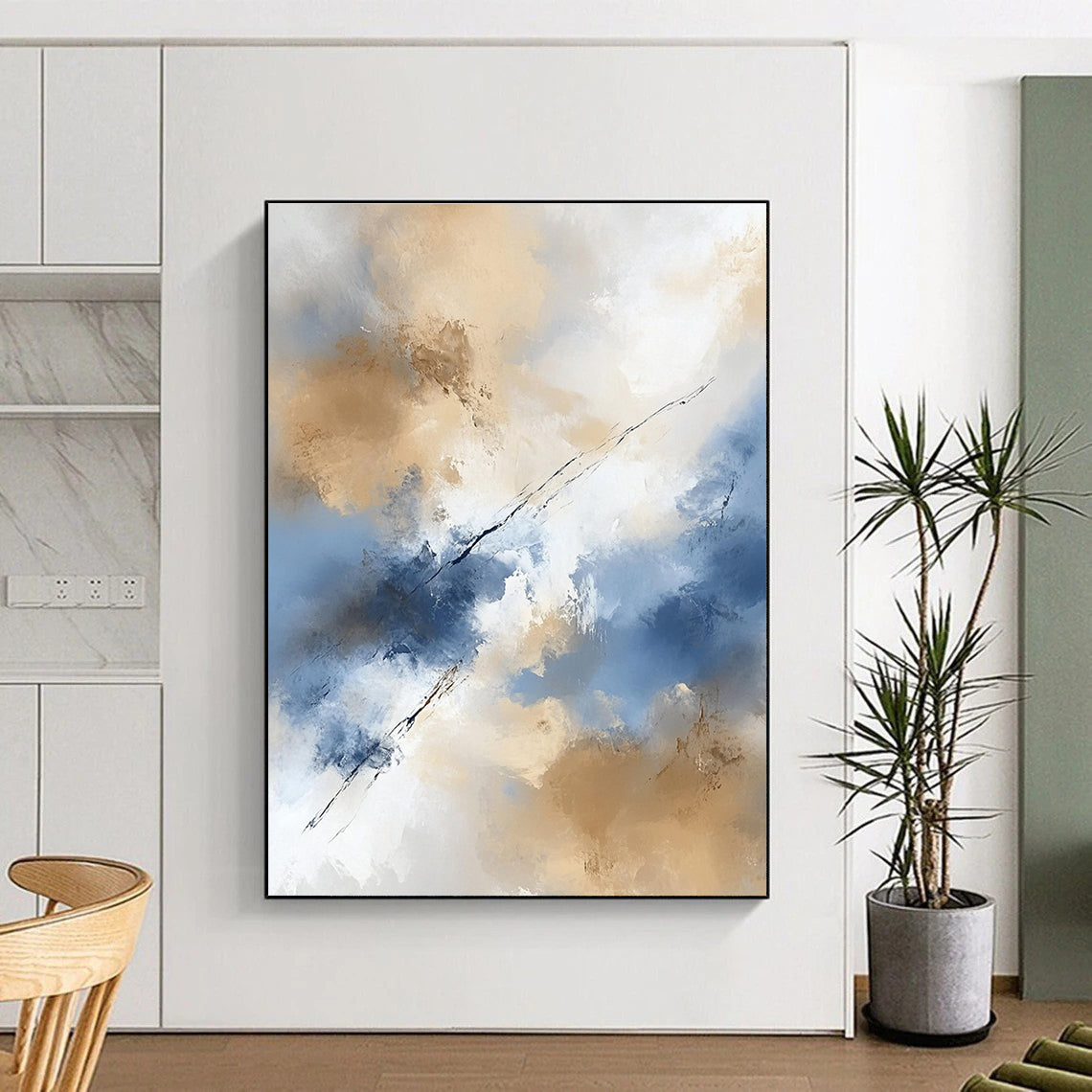 Blue and Beige Sky Abstract for Serene Bedroom & Nature - Themed Café STSC409