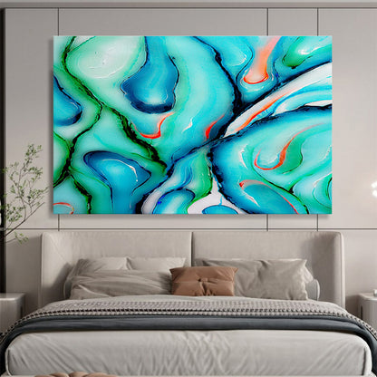 Blue - Green Fluid Art for Tropical - Themed Café Outdoor Seating Walls DLZ3301