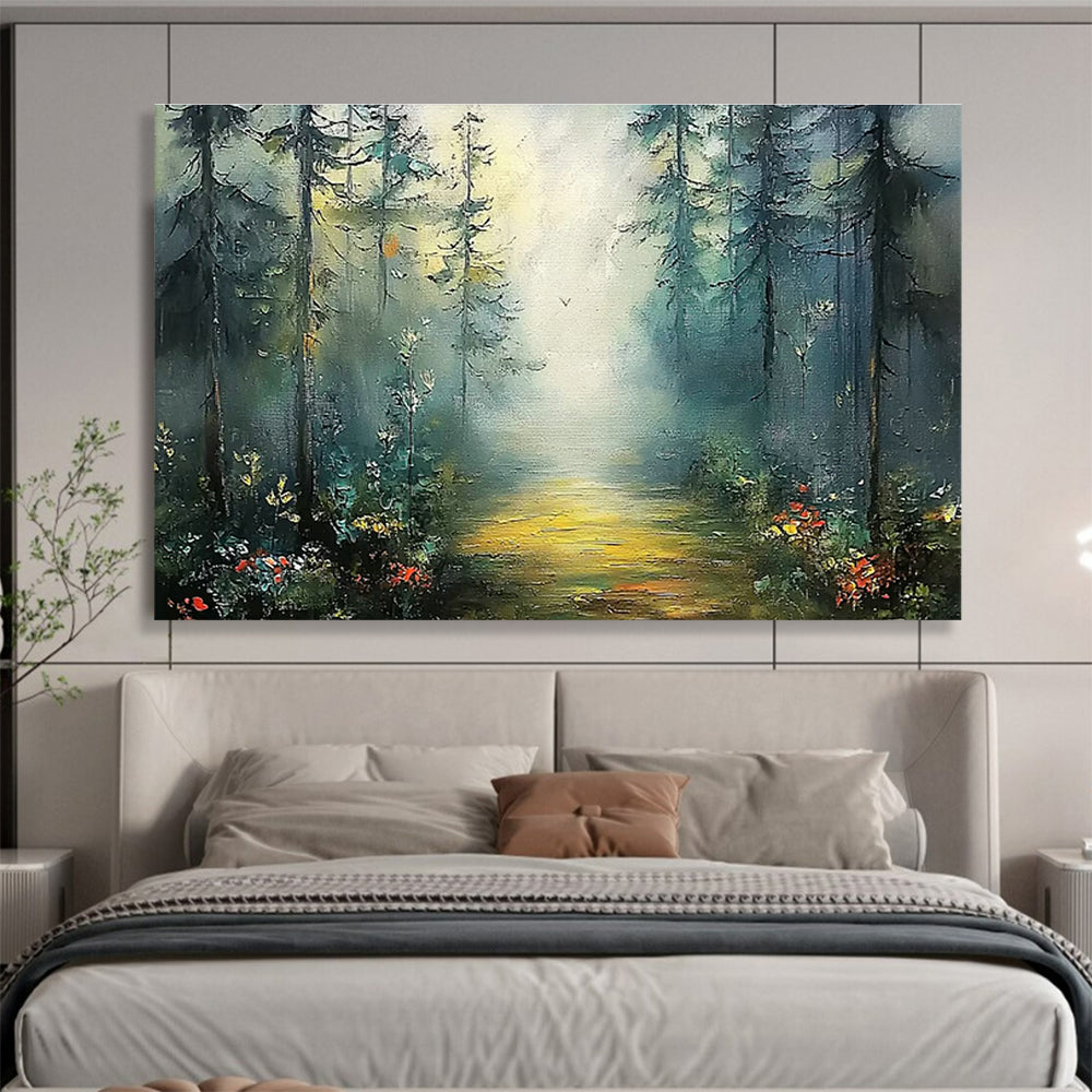 Forest Pathway Oil Painting for Rustic Lodge Common Area Decor DLZ3255