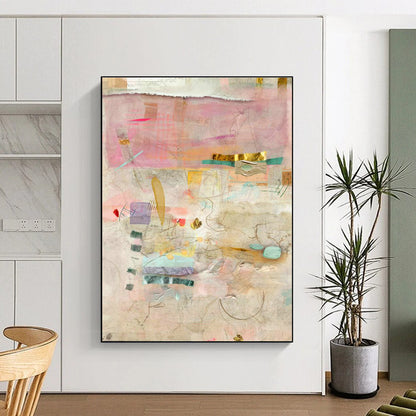 Pink - Gold Collage Abstract Art for Luxury Hotel Lobby Seating Areas DLZ0084