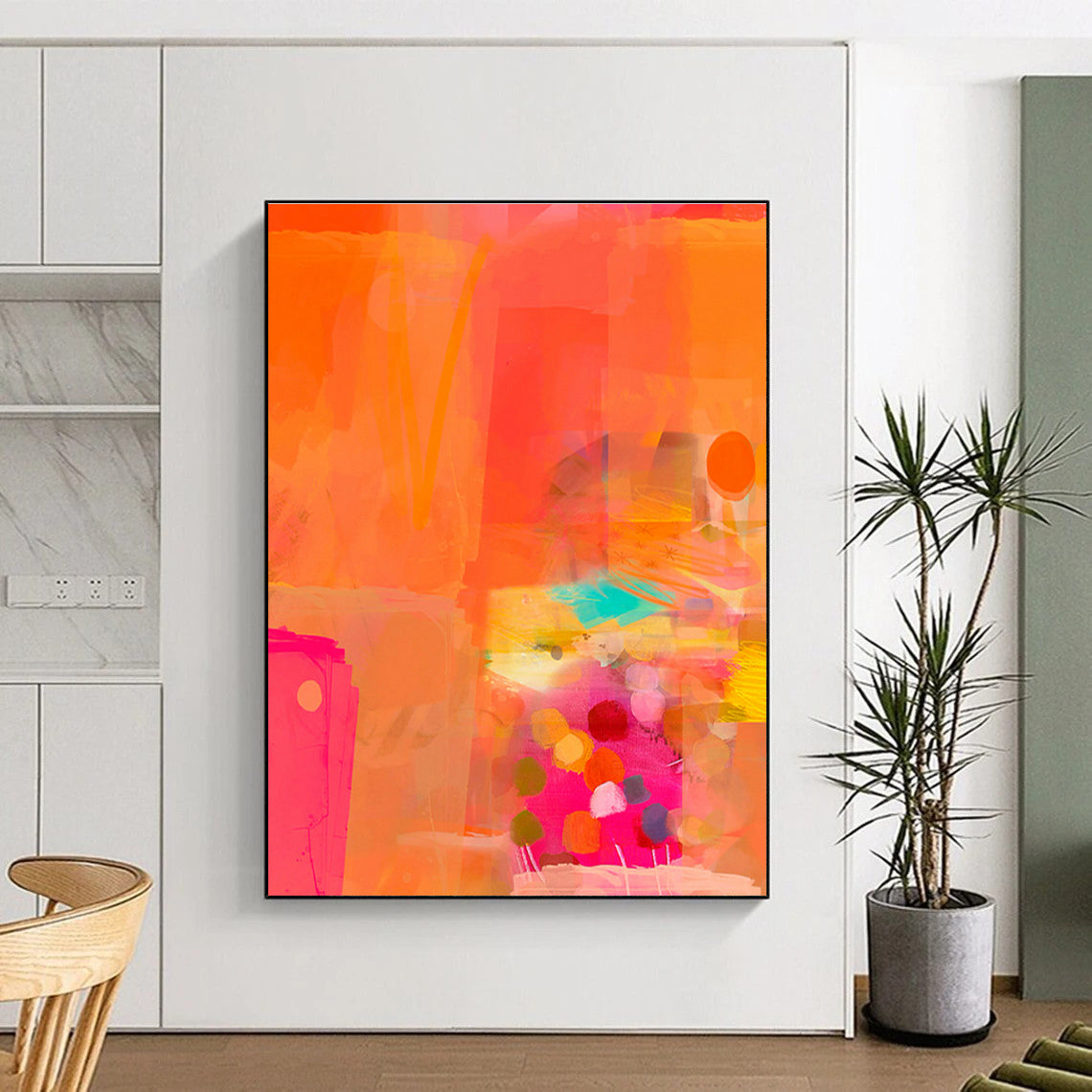 Vibrant Orange Collage Art for Fashion Retail Store & Summer Beach House DLZ0641