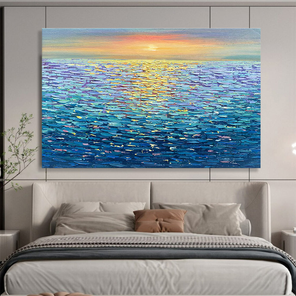 Colorful Sea Sunset Oil Painting for Nautical - Themed Restaurant Dining Walls DLZ3239