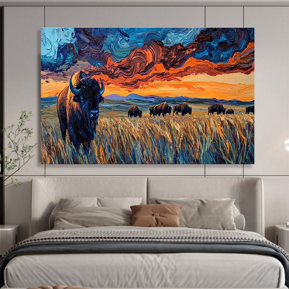 Bison Prairie Sunset Art for Western - Themed Steakhouse Dining Halls DLZ3190