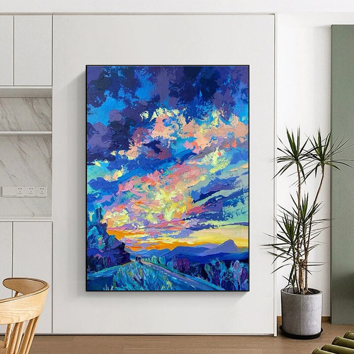Vivid Road Sunset Painting for Bohemian RV Campsite & Travel - Themed Café DLZ0920