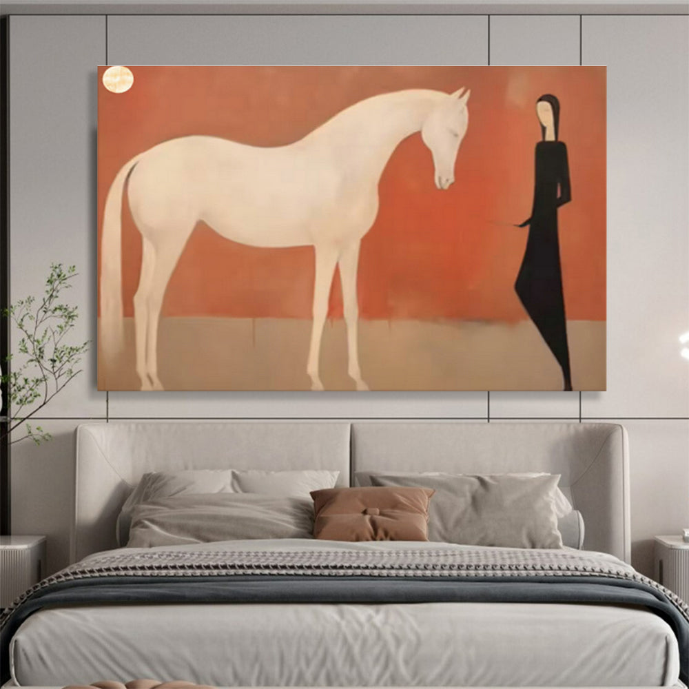 Ethereal White Horse & Figure Art for Serene Meditation Spaces DLZ3114