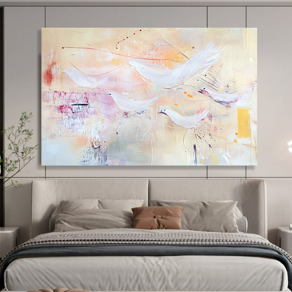 White Birds in Flight Art for Nursery & Spiritual Retreat SC385
