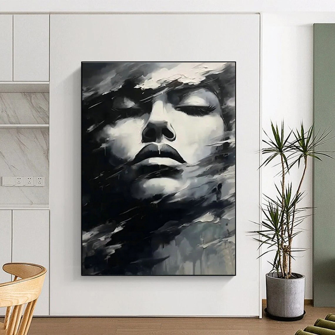 Black and White Abstract Face Art for Modern Art Gallery & Edgy Home Office DLZ1543