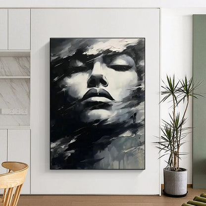 Black and White Abstract Face Art for Modern Art Gallery & Edgy Home Office DLZ1543