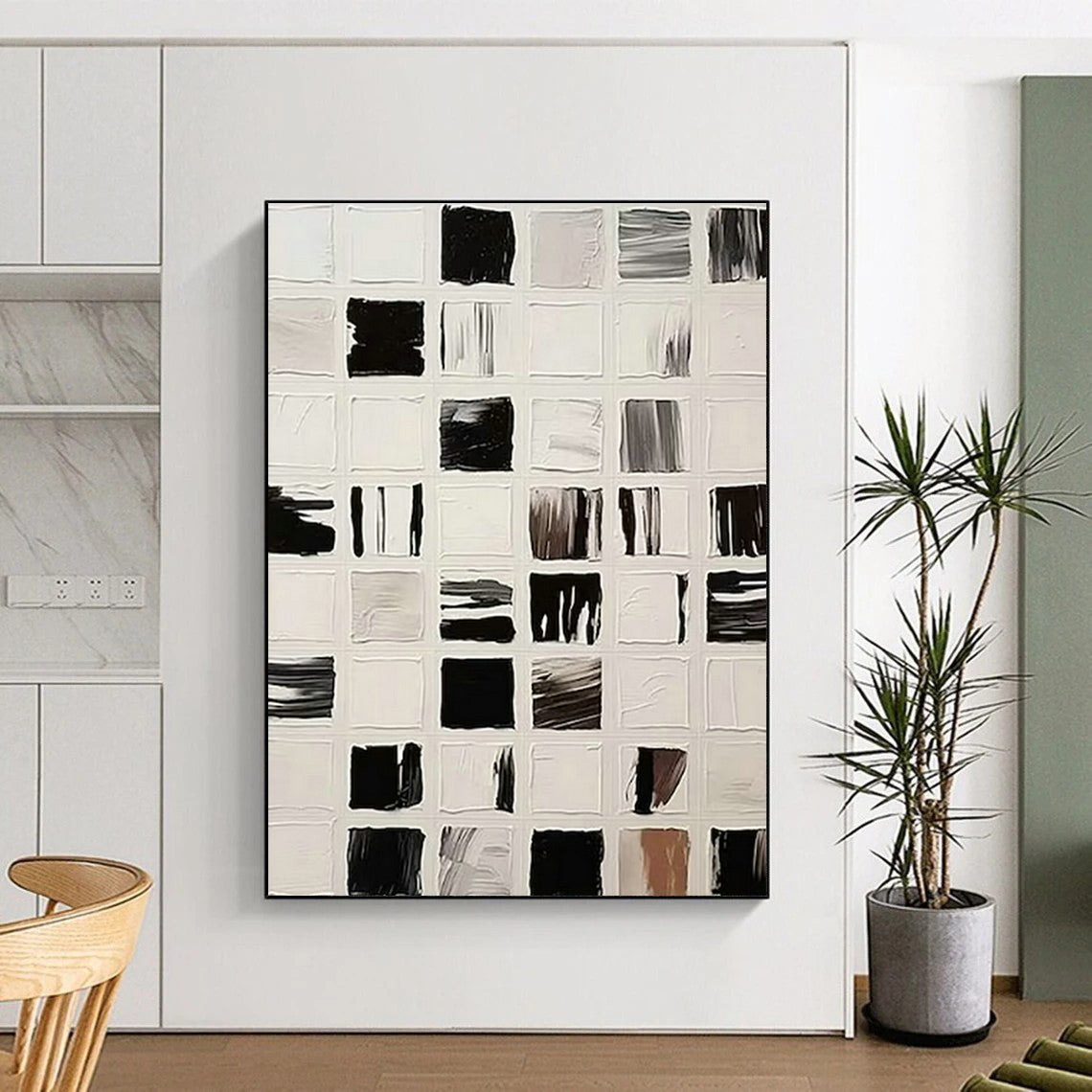 Black - White Grid Art for Contemporary Art Gallery & Industrial - Style Café DLZ1521