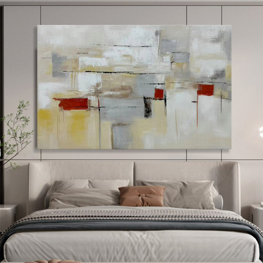 Gray - White - Red Abstract Art for Modern Corporate Meeting Rooms DLZ3134