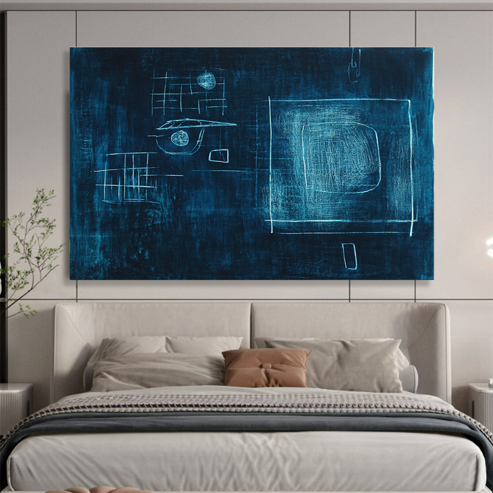 Blue Chalk Drawing Abstract Art for Creative Playroom & Artistic Studio SC348