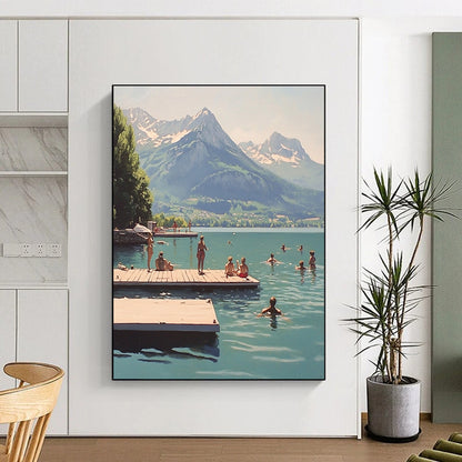 People Swimming by the Mountains for Lakeside Vacation Home & Community Center STSC878