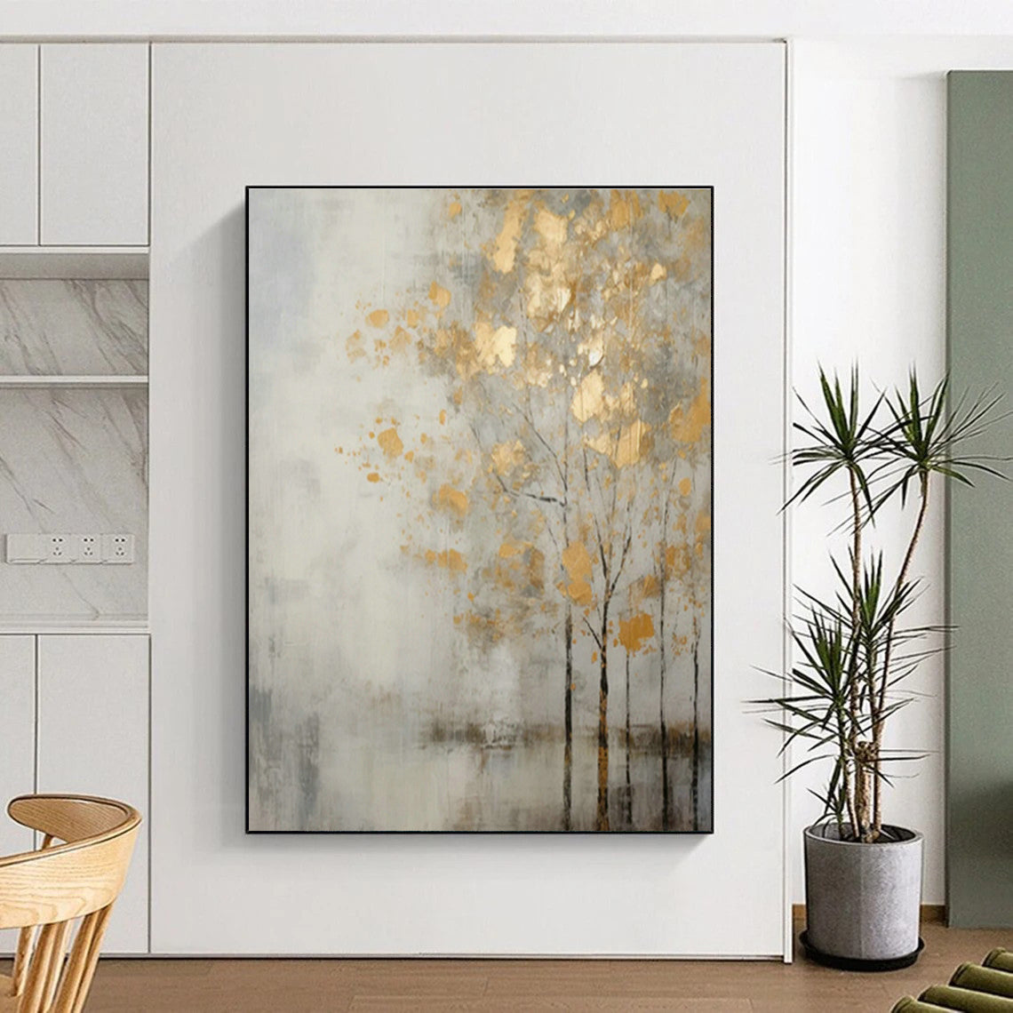 Gold - Leaf Tree Abstract Art for Luxury Hotel Lobby & Home Living Room DLZ1062
