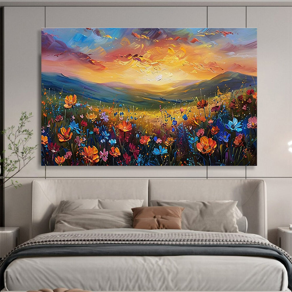 Mountain Flower Field Sunset Art for Adventure - Themed Living Room Fireplaces DLZ3221