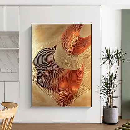 Golden Wavy Lines Art for Luxury Hotel Lobby & Modern Home Living Room STSC1440