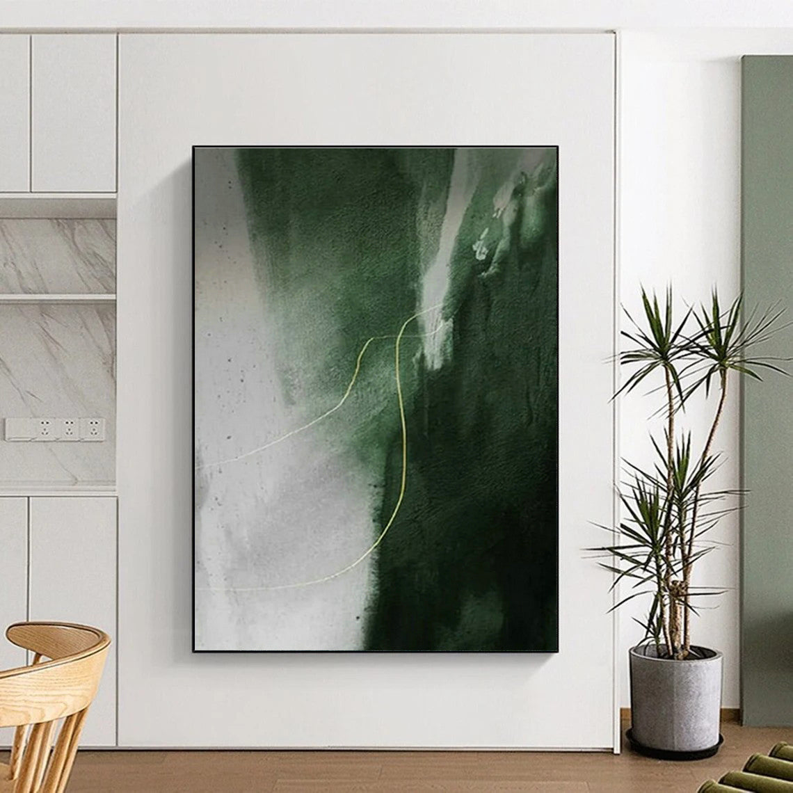 Green - Gray Abstract Line Art for Minimalist Art Gallery & Zen Garden Pavilion DLZ1494
