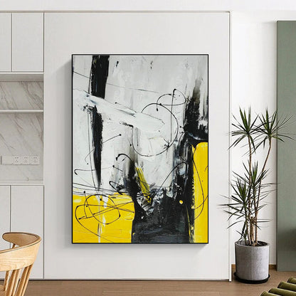 Yellow - Black Line Abstract Art for Living Room & Bedroom DLZ0497