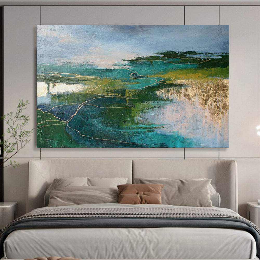 Green - Gold Abstract Landscape Art for Nature - Inspired Den DLZ2889
