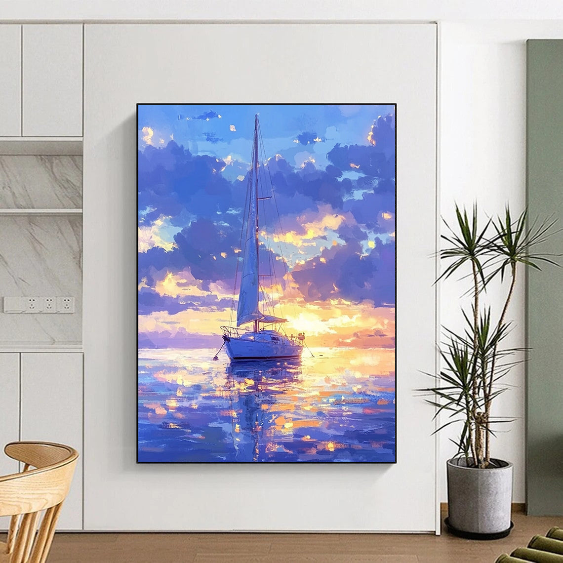 Sailboat at Sunset for Coastal Living Room & Nautical - Themed Café STSC1170