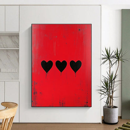 Three Black Hearts on Red for Romantic Lounge & Eclectic Home Bar STSC1164