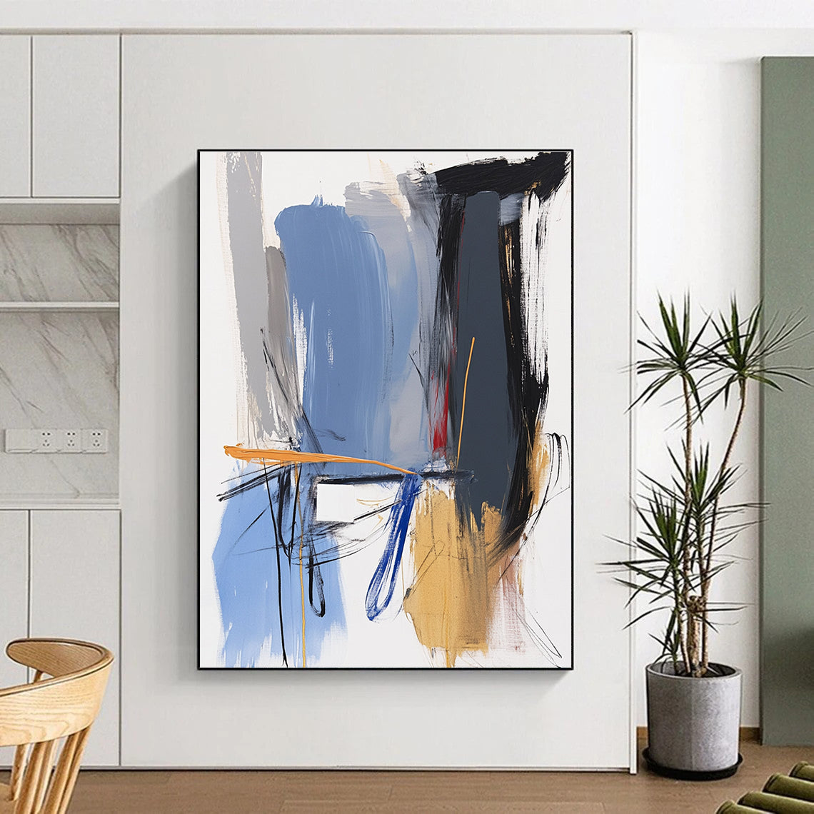 Expressive Blue and Orange Abstract for Creative Studio & Bohemian Living Room STSC743