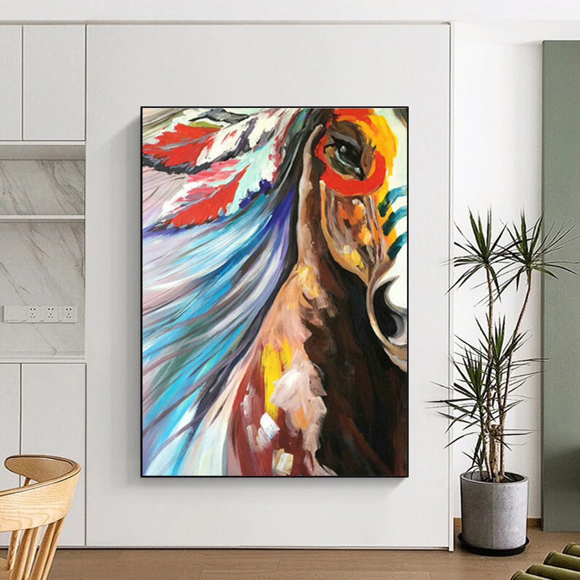 Colorful Headdress Horse Art for Bohemian Bedroom & Cultural Art Exhibit DLZ1433