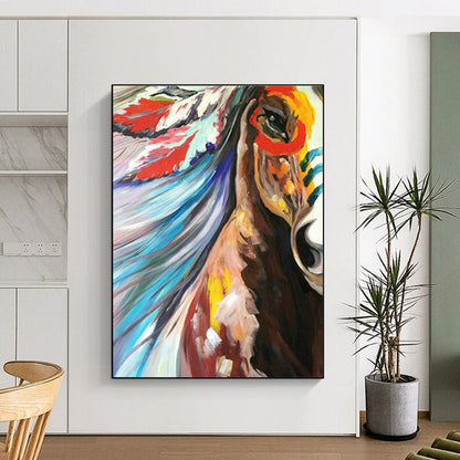 Colorful Headdress Horse Art for Bohemian Bedroom & Cultural Art Exhibit DLZ1433