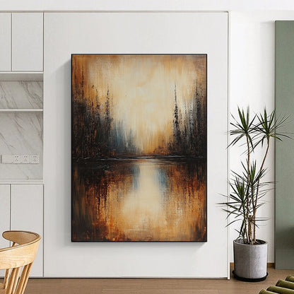 Warm - Toned Abstract Forest Lake for Cozy Cabin Living Room & Nature - Themed Art Gallery STSC168