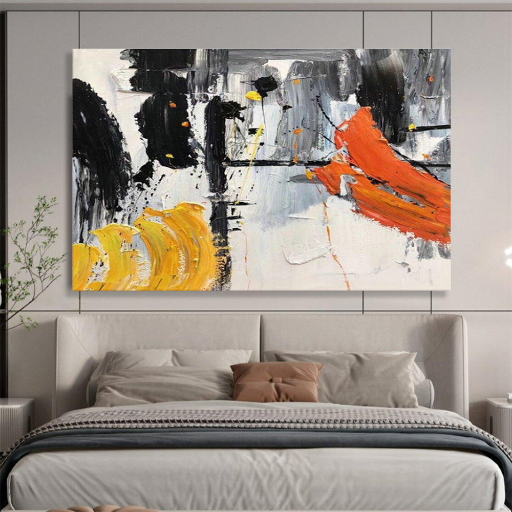 Black - White - Orange Abstract Art for Edgy Fashion Boutique Interiors DLZ2571