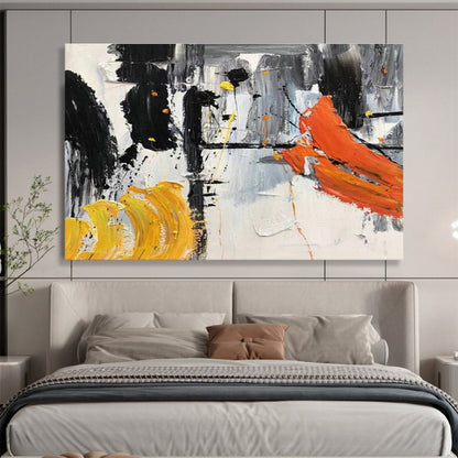Black - White - Orange Abstract Art for Edgy Fashion Boutique Interiors DLZ2571