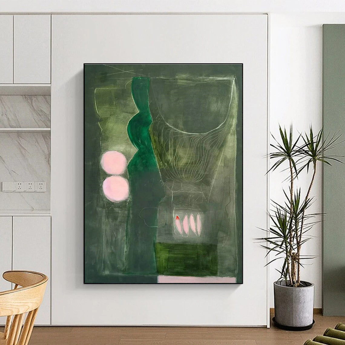 Dark Green - Pink Circle Art for Intimate Wine Bar Alcoves DLZ0136