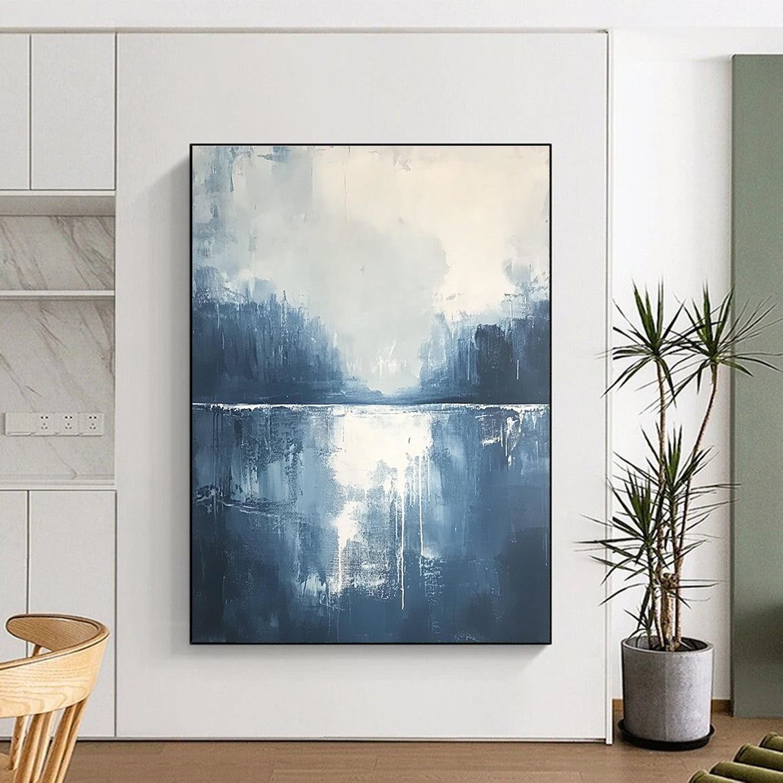 Blue and White Abstract Landscape for Coastal Home & Serene Bedroom STSC322