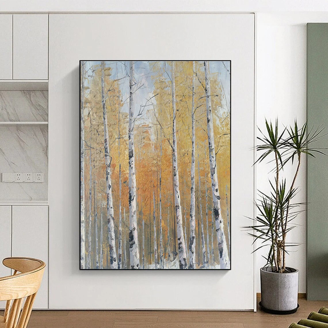 Golden Autumn Birch Forest Oil Painting for Country Villa & Fall Festival Venue DLZ1306