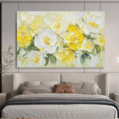 Impasto Yellow - White Flower Bouquet Art for Cheerful Breakfast Nooks DLZ3080