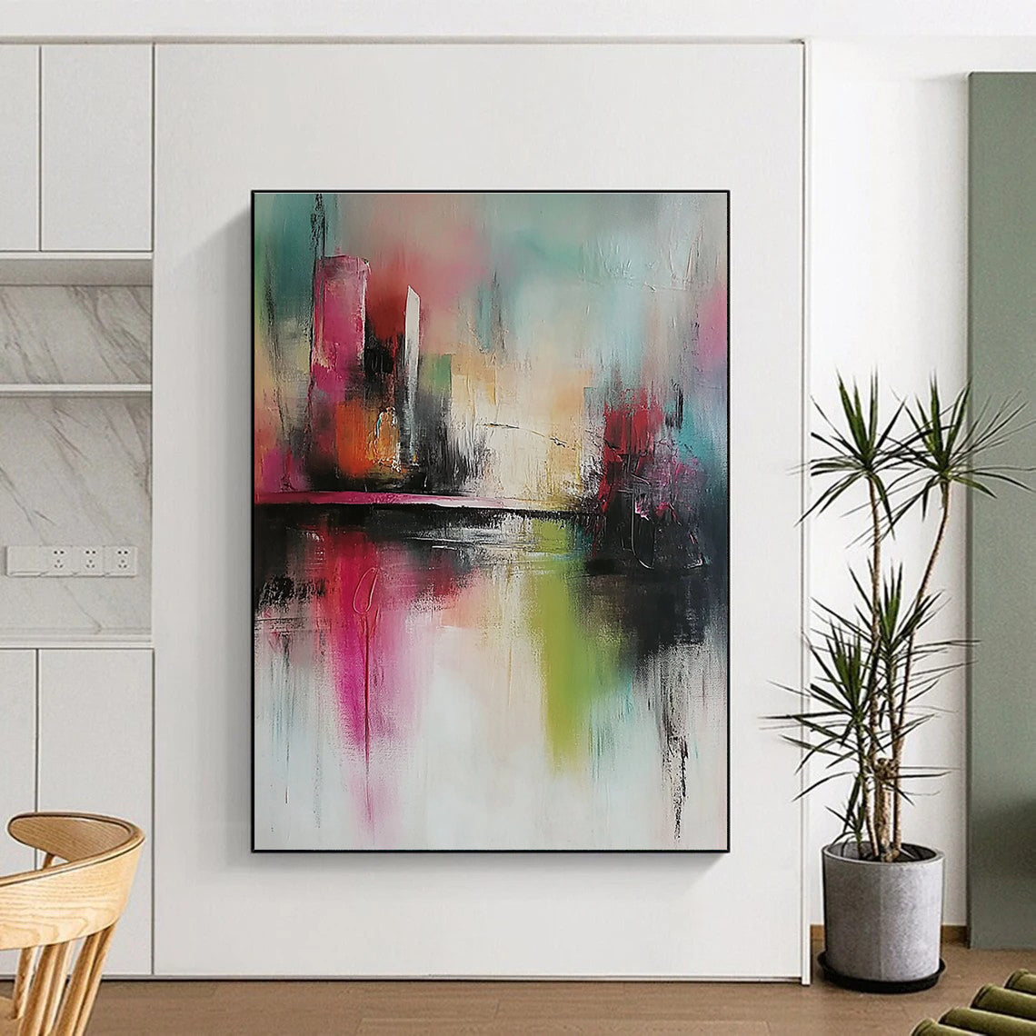 Colorful Abstract Cityscape for Vibrant Art Café & Bohemian Living Room STSC432