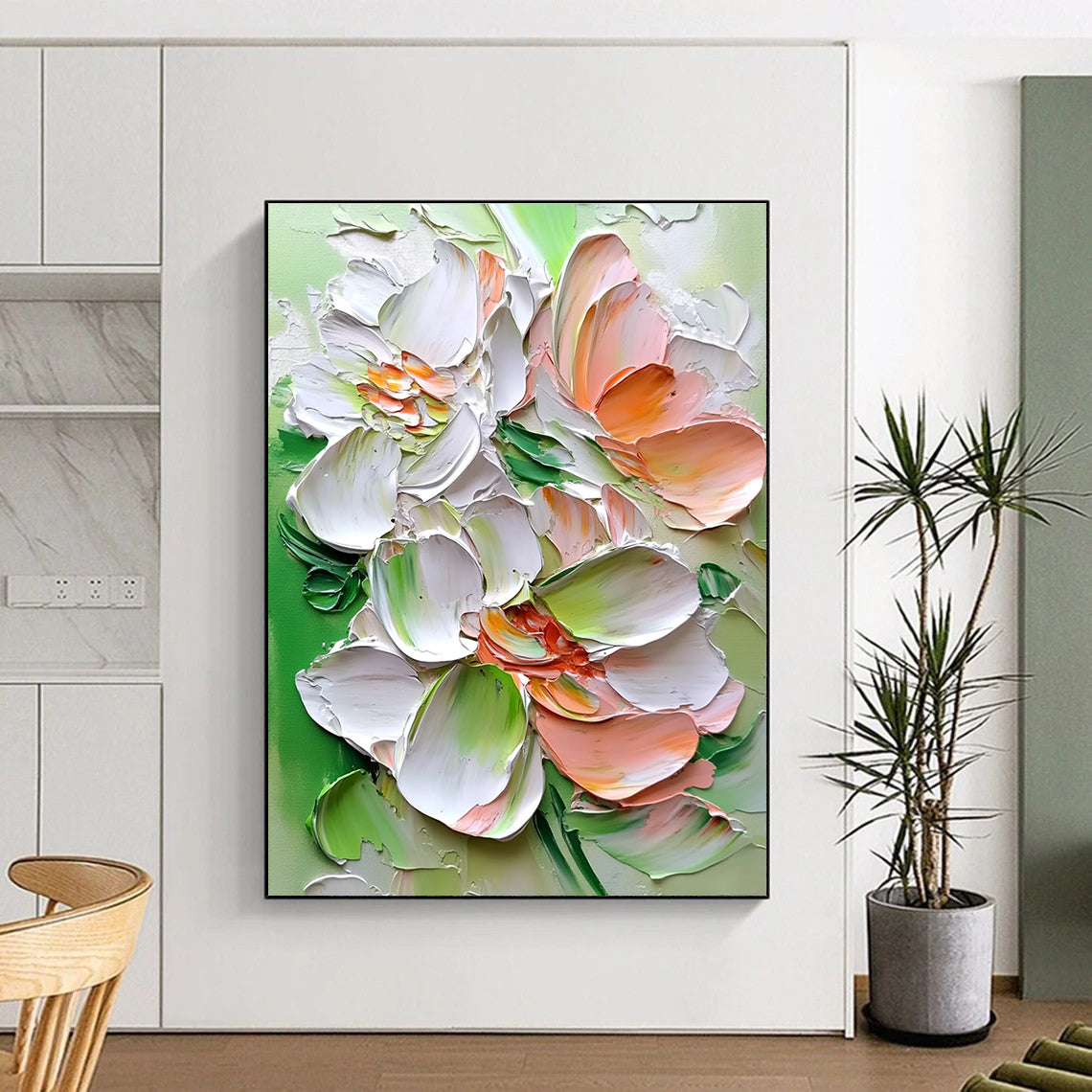 Textured Floral Blooms Art for Botanical Spa & Elegant Garden - Themed Living Room STSC1401