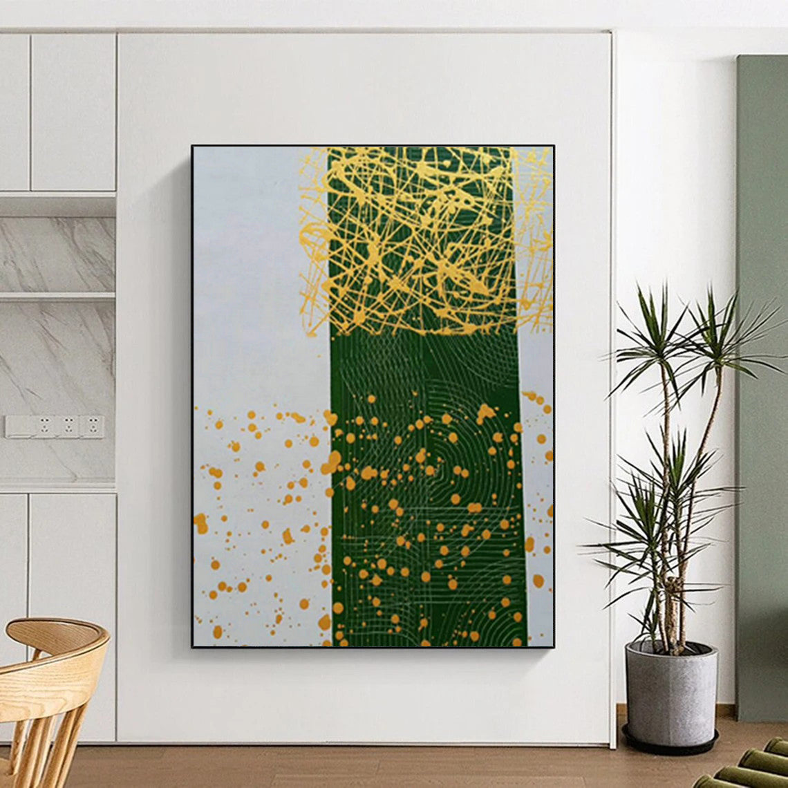 Yellow - Green Splatter Abstract Art for Bohemian Café & Artistic Playroom DLZ0776