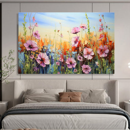 Colorful Flower Field Oil Painting for Countryside Café Dining Areas DLZ3287