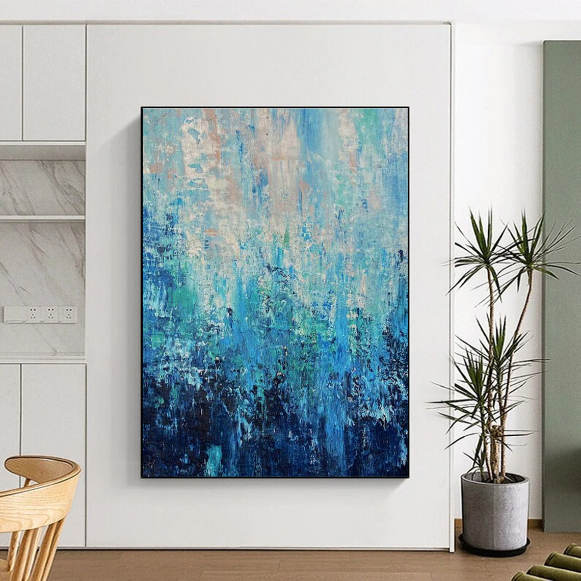 Blue - Green Abstract Art for Coastal Home Living Room Accent Walls DLZ0045