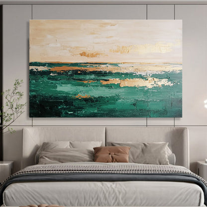 Green Sea with Gold Art for Modern Coastal Home Office & Elegant Yacht Club Lounge SC112