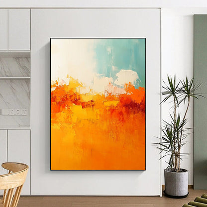 Bold Orange & Teal Abstract Horizon Art for Fashion Showroom & Energetic Gym STSC119