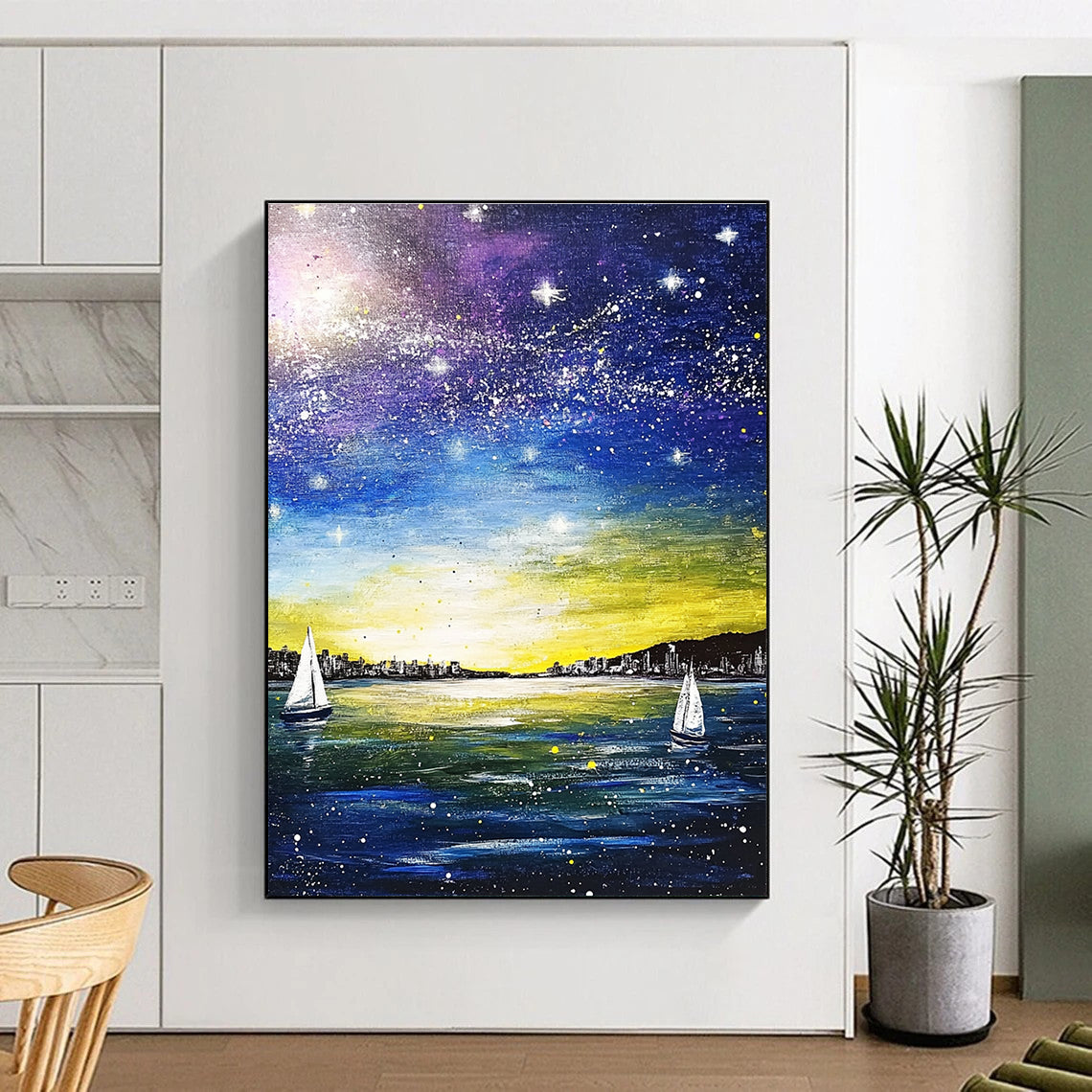 Starry Night Sea View for Coastal Home Office & Relaxation Lounge STSC848