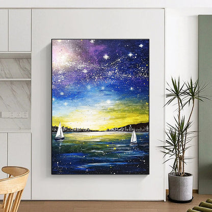 Starry Night Sea View for Coastal Home Office & Relaxation Lounge STSC848