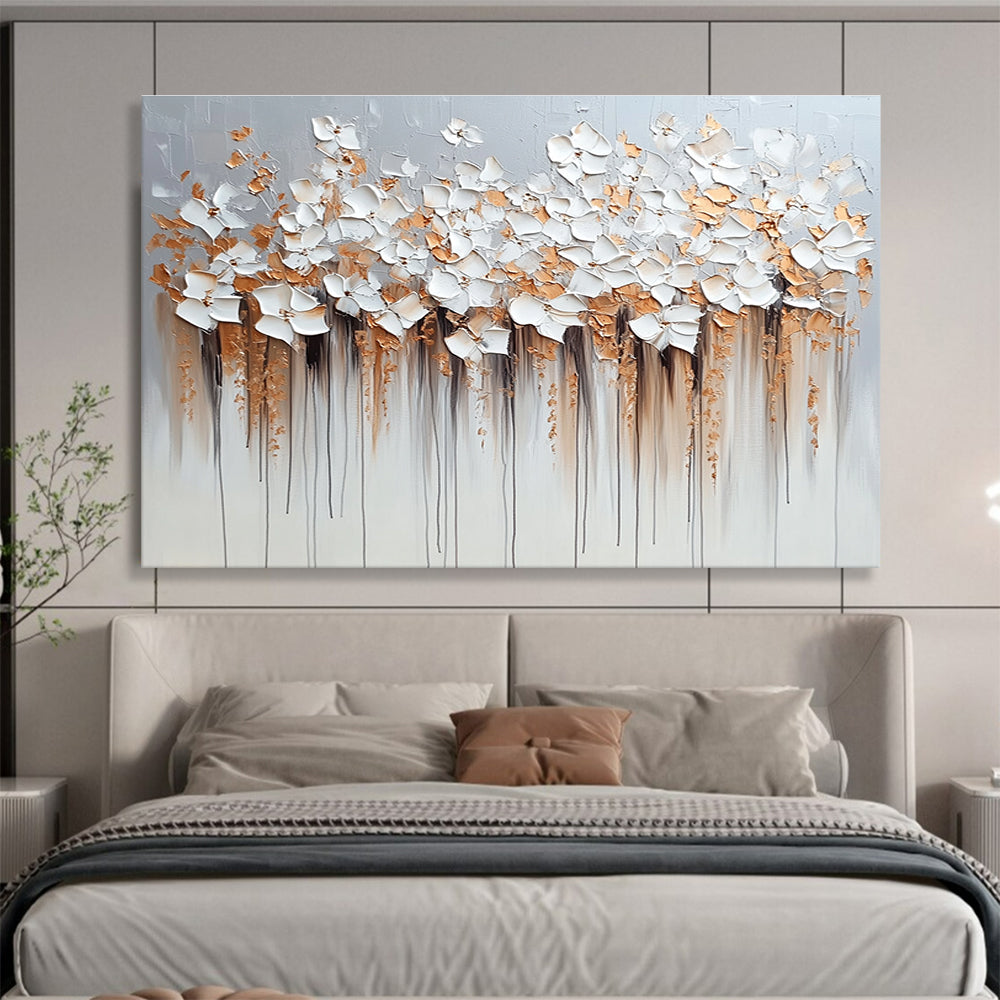 Textured White Flowers Art for Botanical - Themed Restaurant & Floral Design Studio SC294