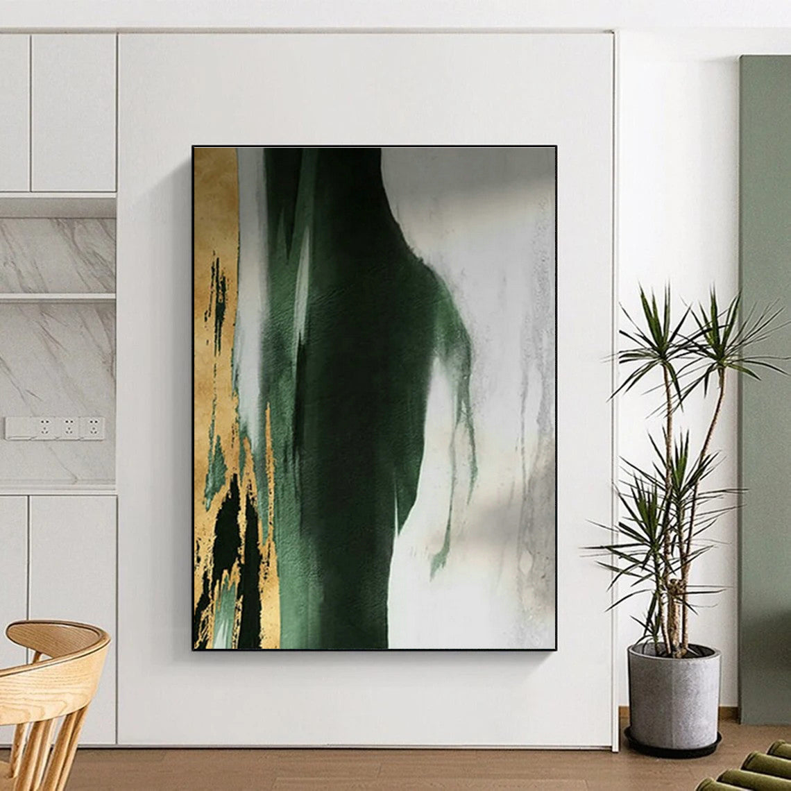 Gold - Green Abstract Flow Art for Upscale Restaurant & Art - Lovers’ Dining Room DLZ1485