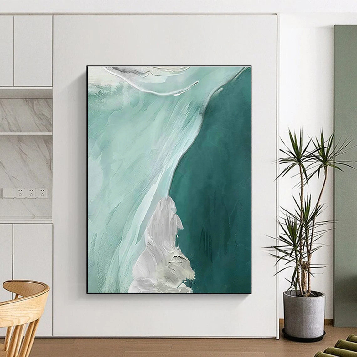 Mint Green & White Abstract Art for Coastal Café & Yoga Studio DLZ1243