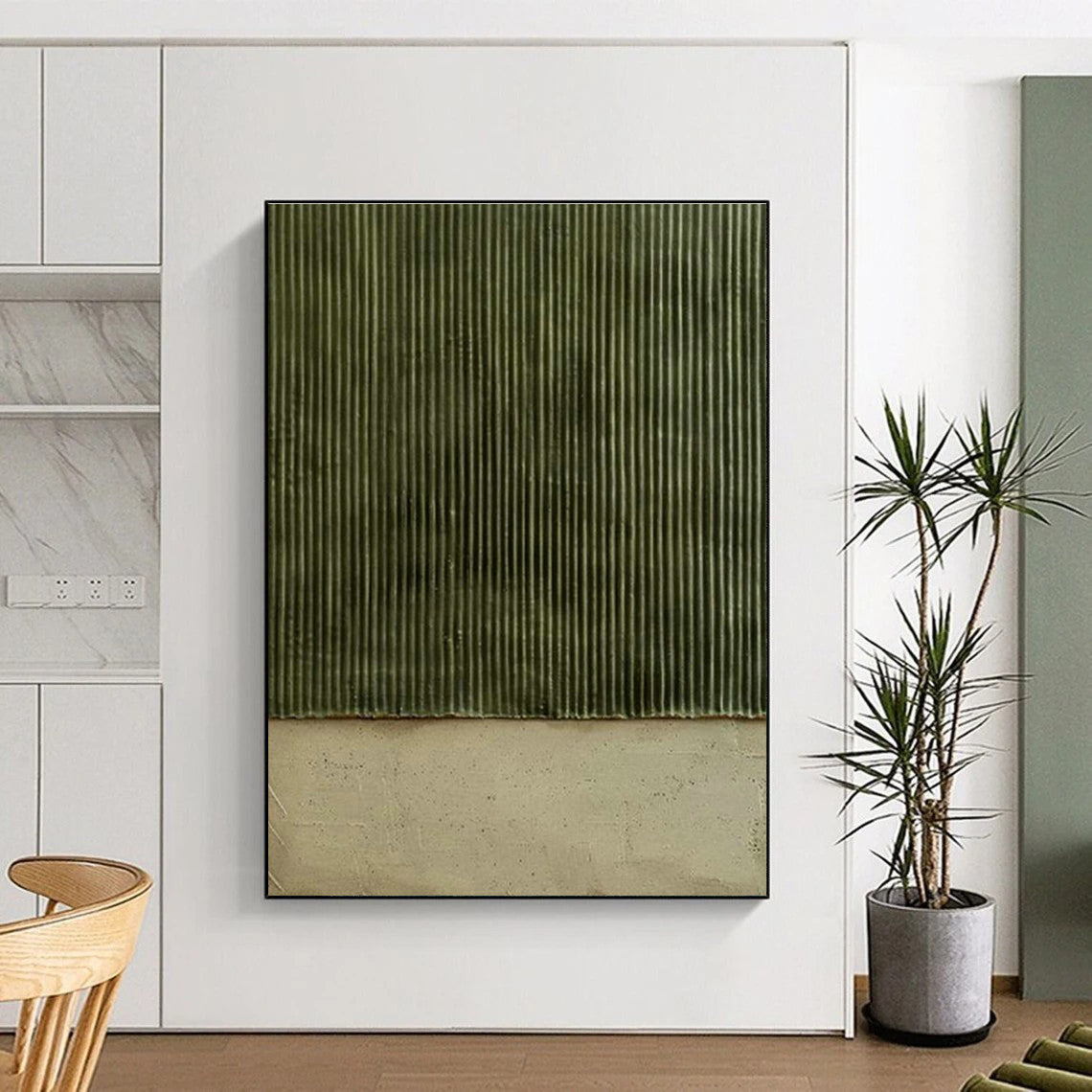 Green - Brown Vertical Lines Art for Bedroom & Office DLZ0329