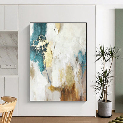 White - Gold - Blue Abstract Art for Bedroom & Living Room DLZ0401